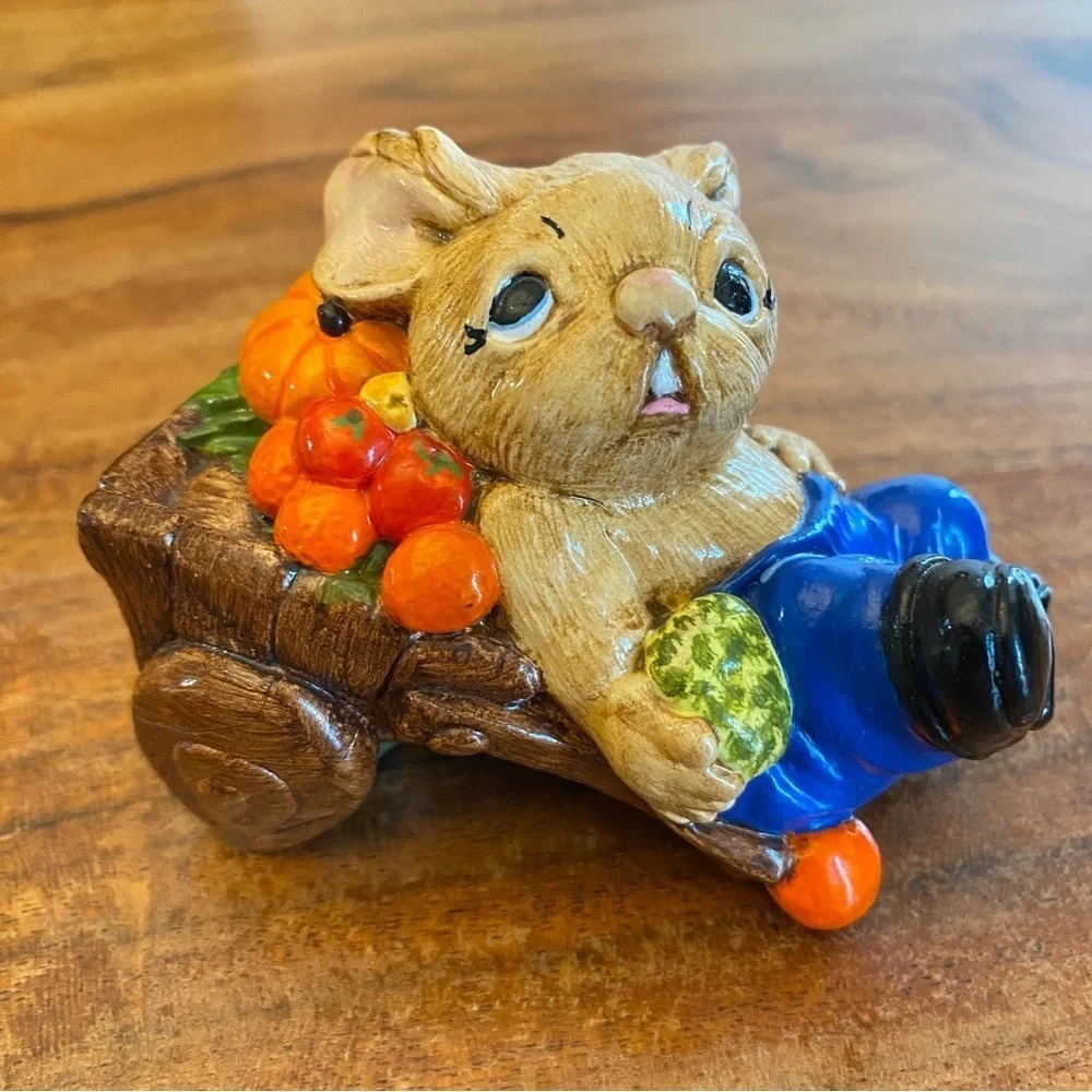 Pendelfin Vintage ‘Barrow Boy’ Bunny in a Fall Halloween Pumpkin Veggie Cart